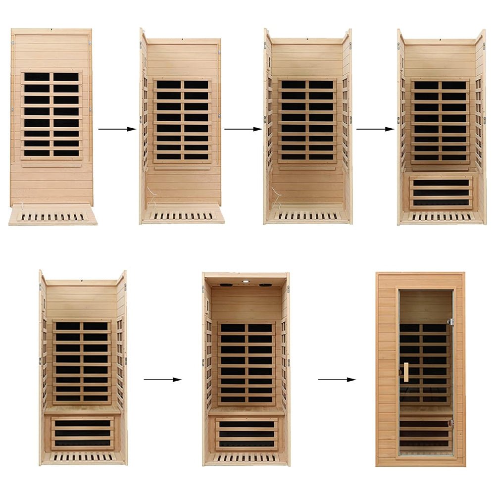 Thermora Elara Premium 1-Person Indoor Low EMF FAR Infrared Heat Hemlock Wood Personal Home Spa Sauna, 1200W (SAK27463) – SAK