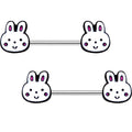 BodyCandy 14G 5/8 White Bunny Rabbit Heads Barbell Nipple Ring Set — main product shot