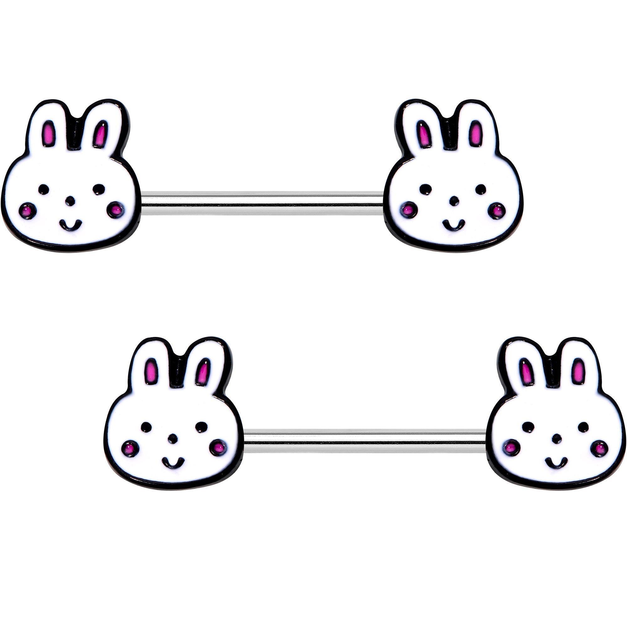 BodyCandy 14G 5/8 White Bunny Rabbit Heads Barbell Nipple Ring Set — main product shot