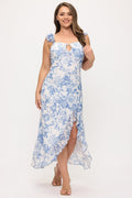 Sky Blossom Floral Mesh Maxi Dress – Plus Size Ruffle Sleeve Dress
