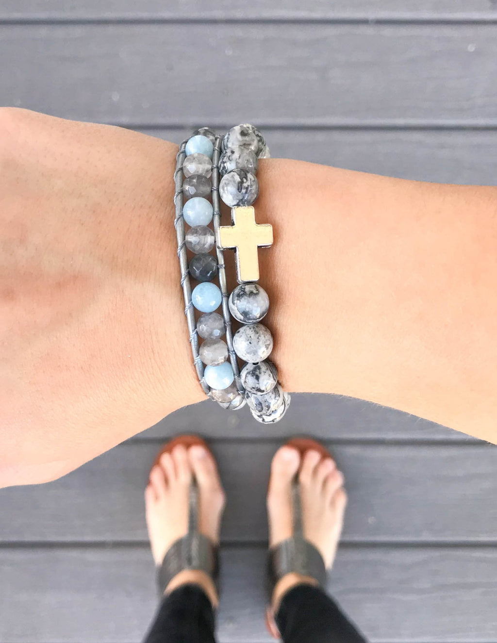 Elevated Faith Slate Grey Cross — lifestyle context