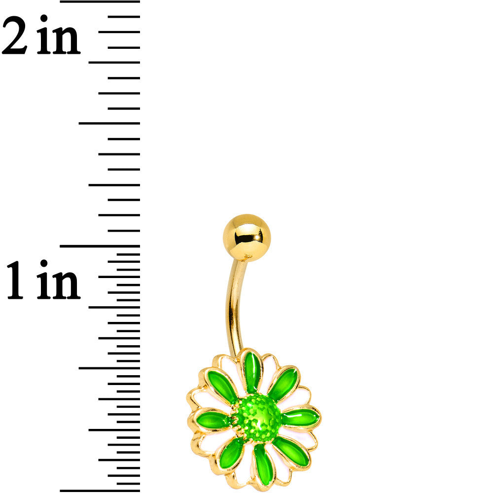 BodyCandy Green Gem Gold PVD Grand Garden Flower Belly Ring — detail close-up