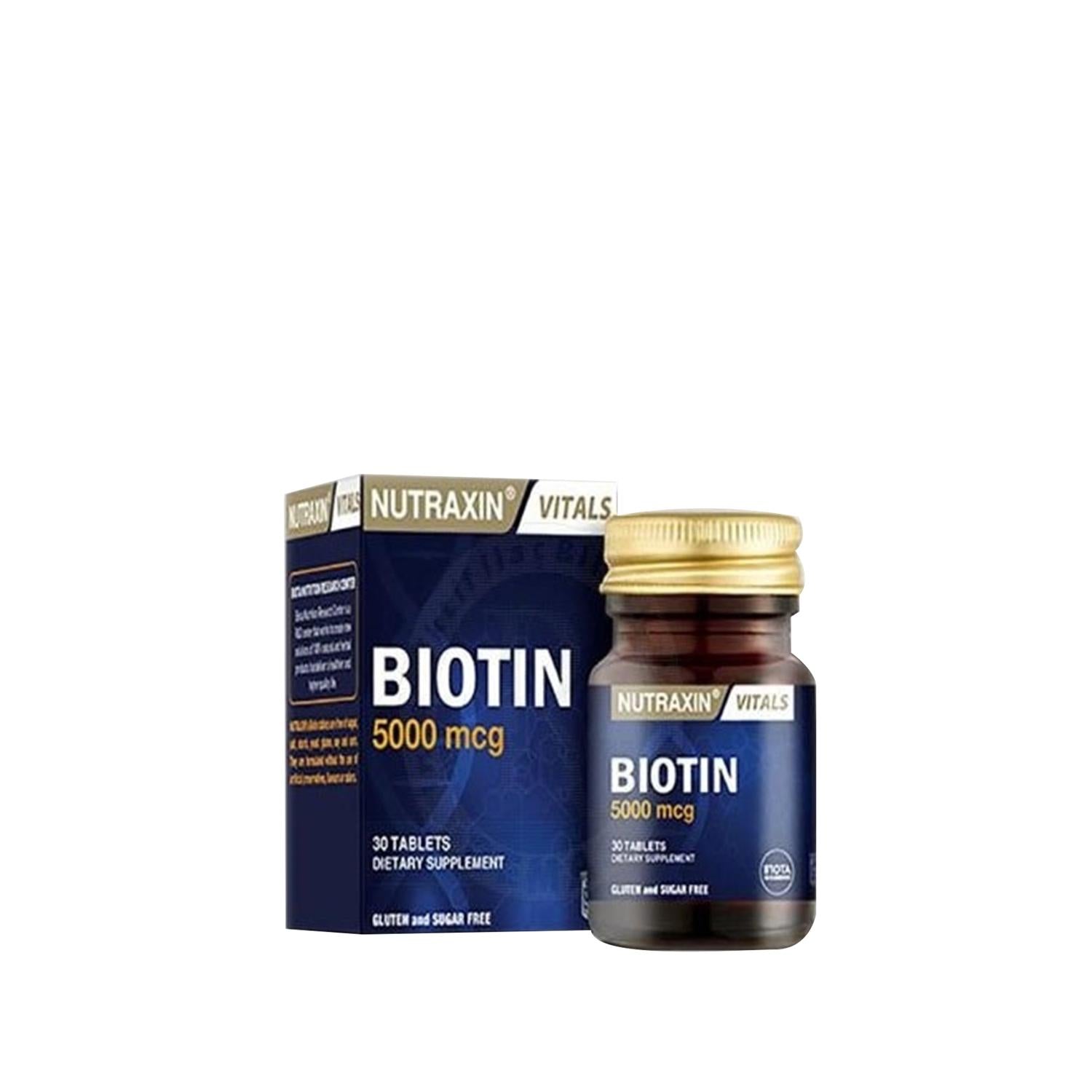 Nutraxin Biotin 5000mcg Dietary Supplement for Hair Growth Support - 30 Tablets
