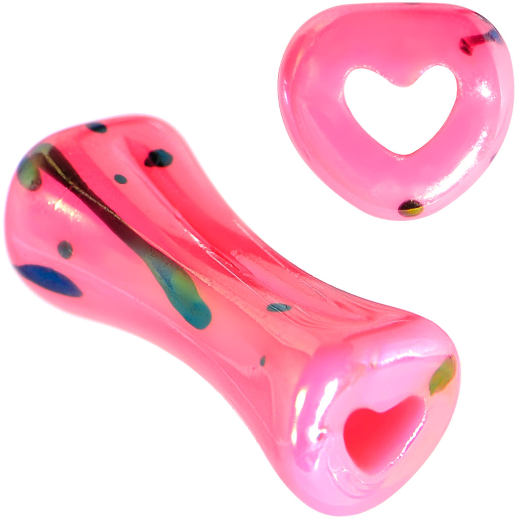 BodyCandy Black Speckled Pink Acrylic Heart Saddle Plug Set 4mm to 20mm — lifestyle context
