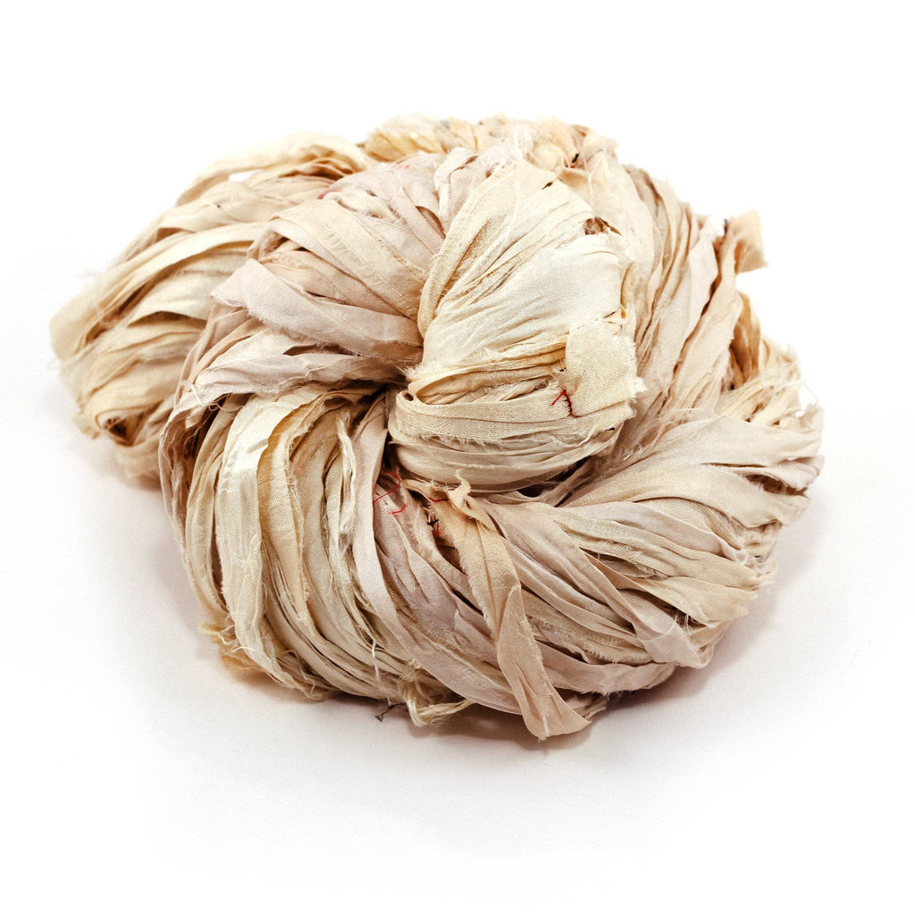 Darn Good Yarn Vintage Ivory- Dyable Small Batch Sari Ribbon — main product shot