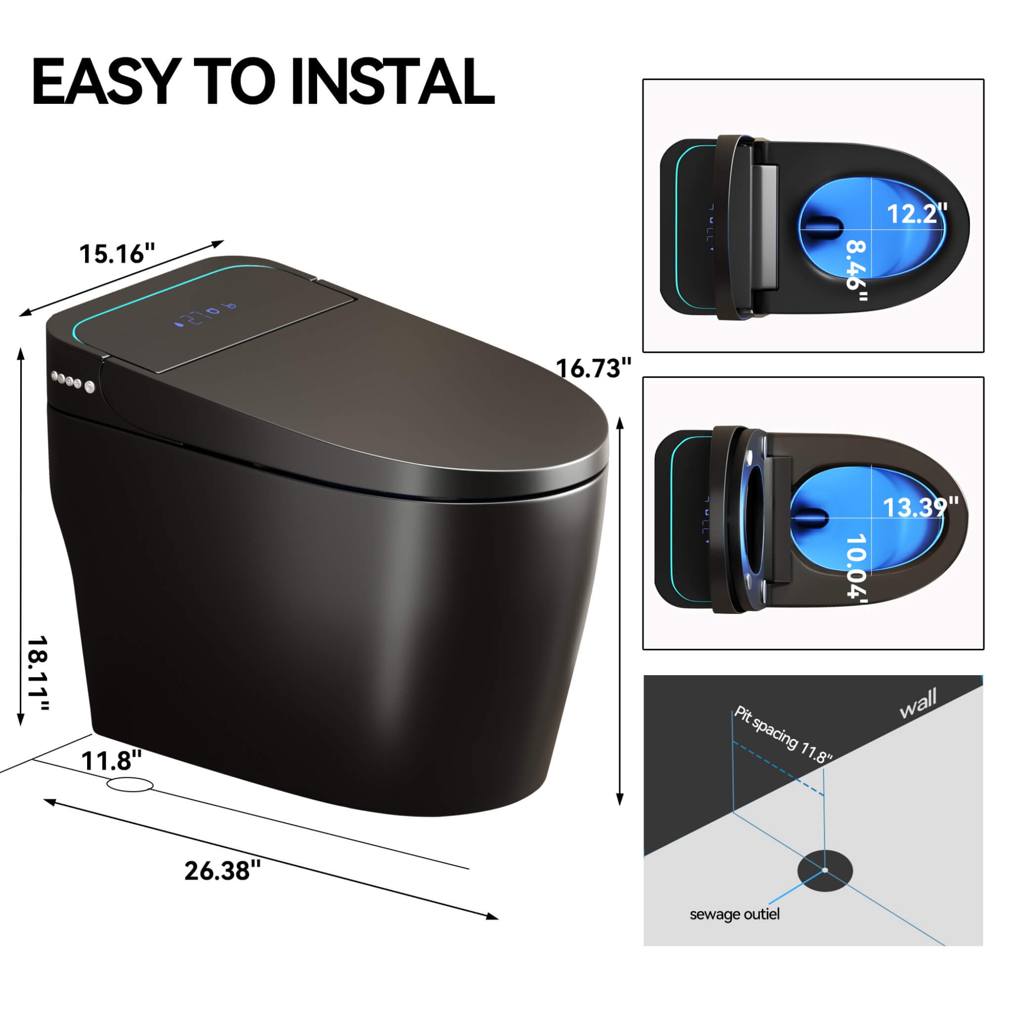 Nuvia Smart One-Piece Bidet Toilet With Auto Open/Close Seat And Dryer (SAK86135) – SAKSBY WHOLESALE, view 16