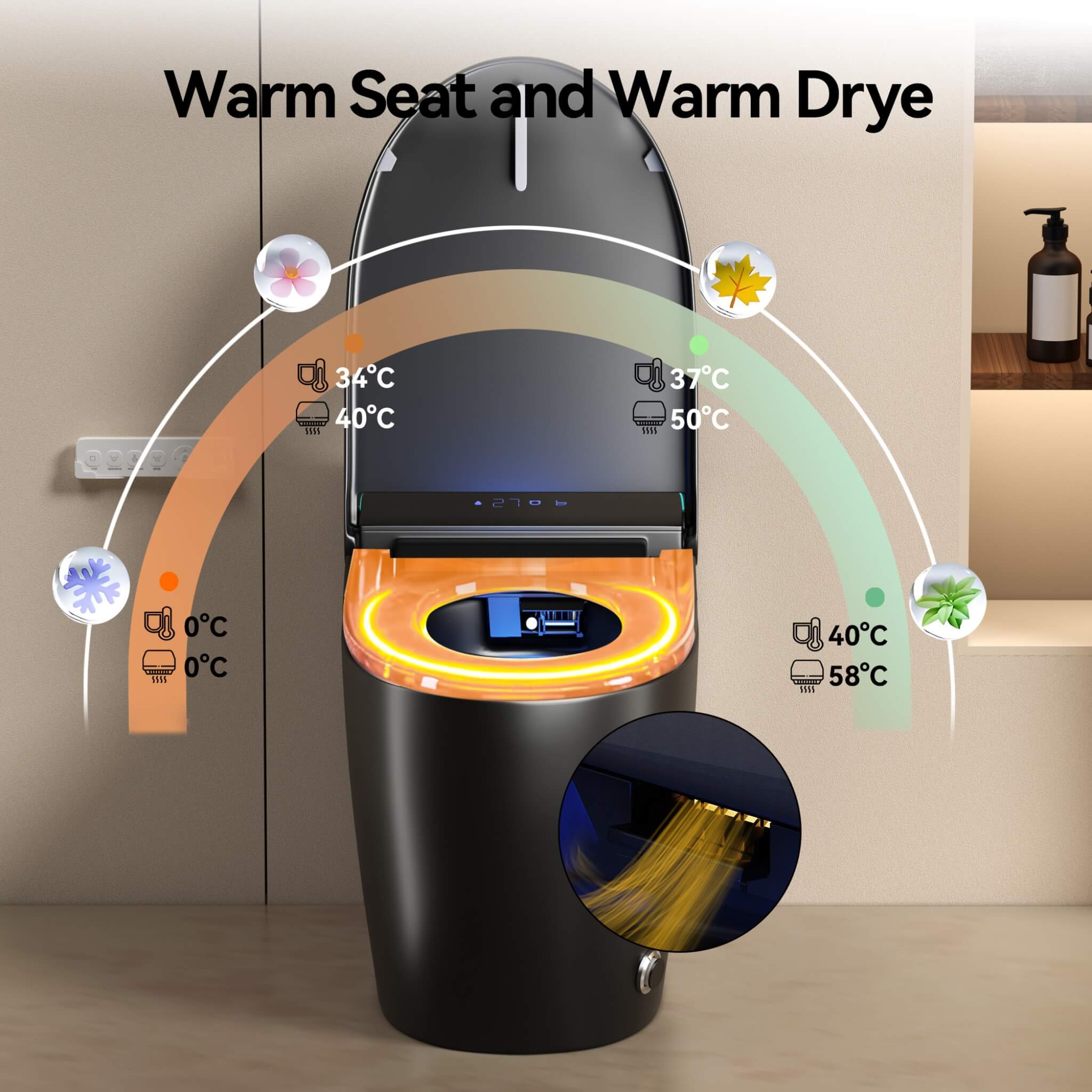 Nuvia Smart One-Piece Bidet Toilet With Auto Open/Close Seat And Dryer (SAK86135) – SAKSBY WHOLESALE, view 8