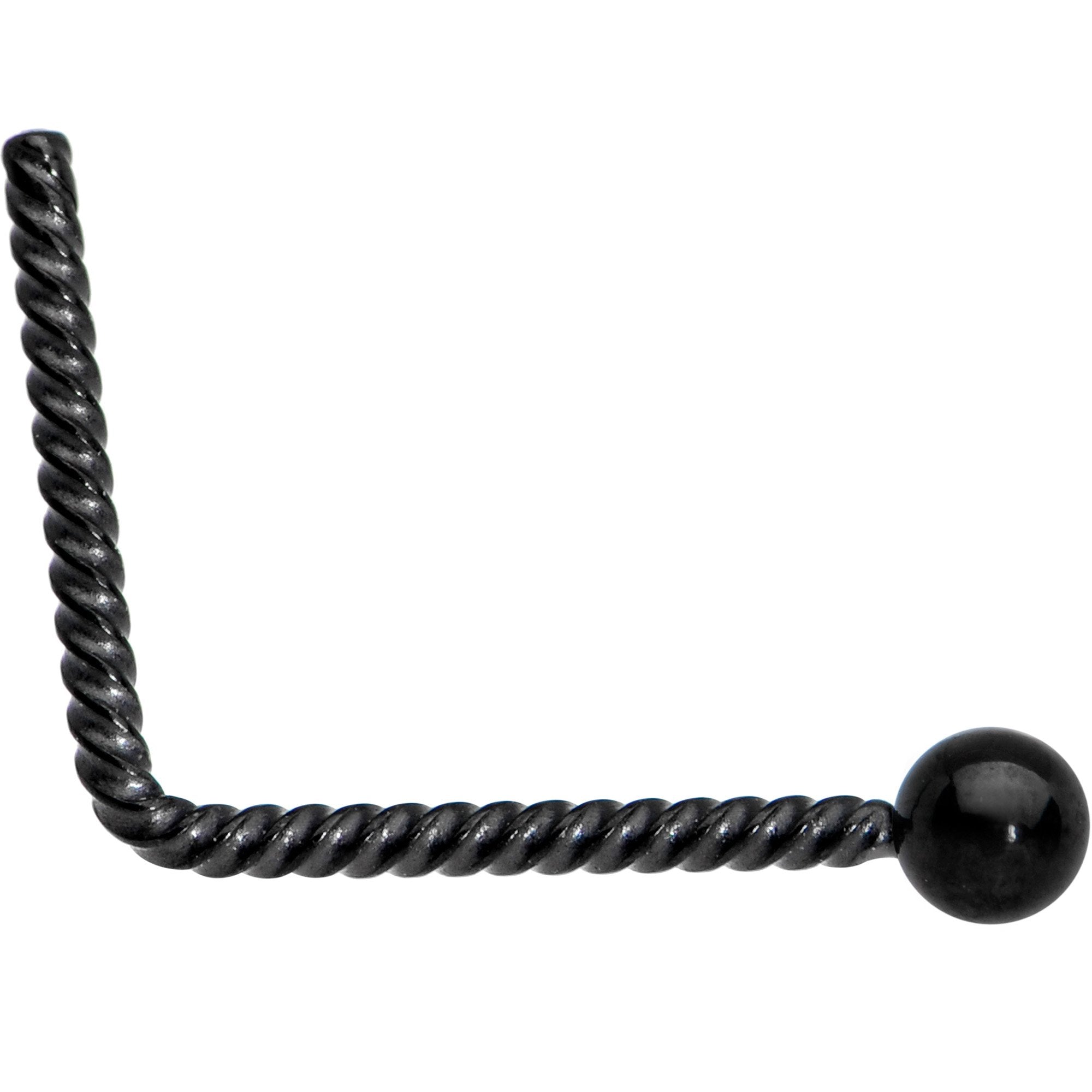 BodyCandy 2mm Ball End Black IP So Twisted L Shaped Nose Ring — detail and construction