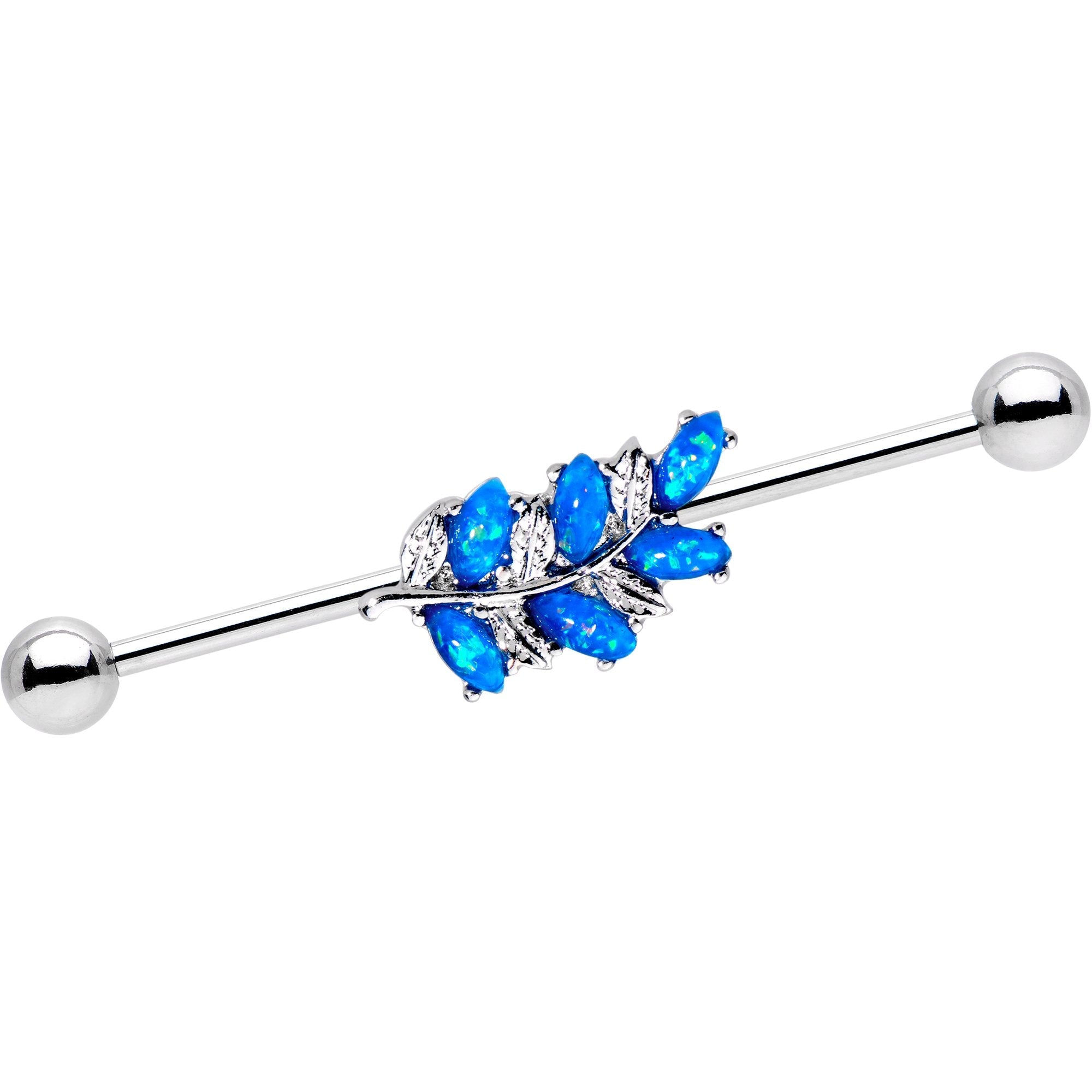 BodyCandy Blue Faux Opal Sprig of Ivy Leaf Industrial Barbell 38mm — main product shot