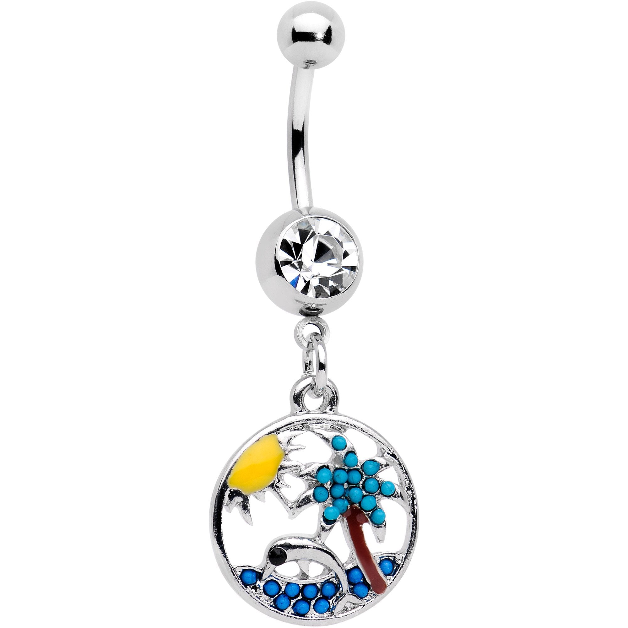 BodyCandy Clear Gem Tropical Paradise Dolphin Dangle Belly Ring — main product shot