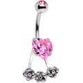 BodyCandy Pink CZ Gem Heart Kissed Rose Flower Dangle Belly Ring — main product shot