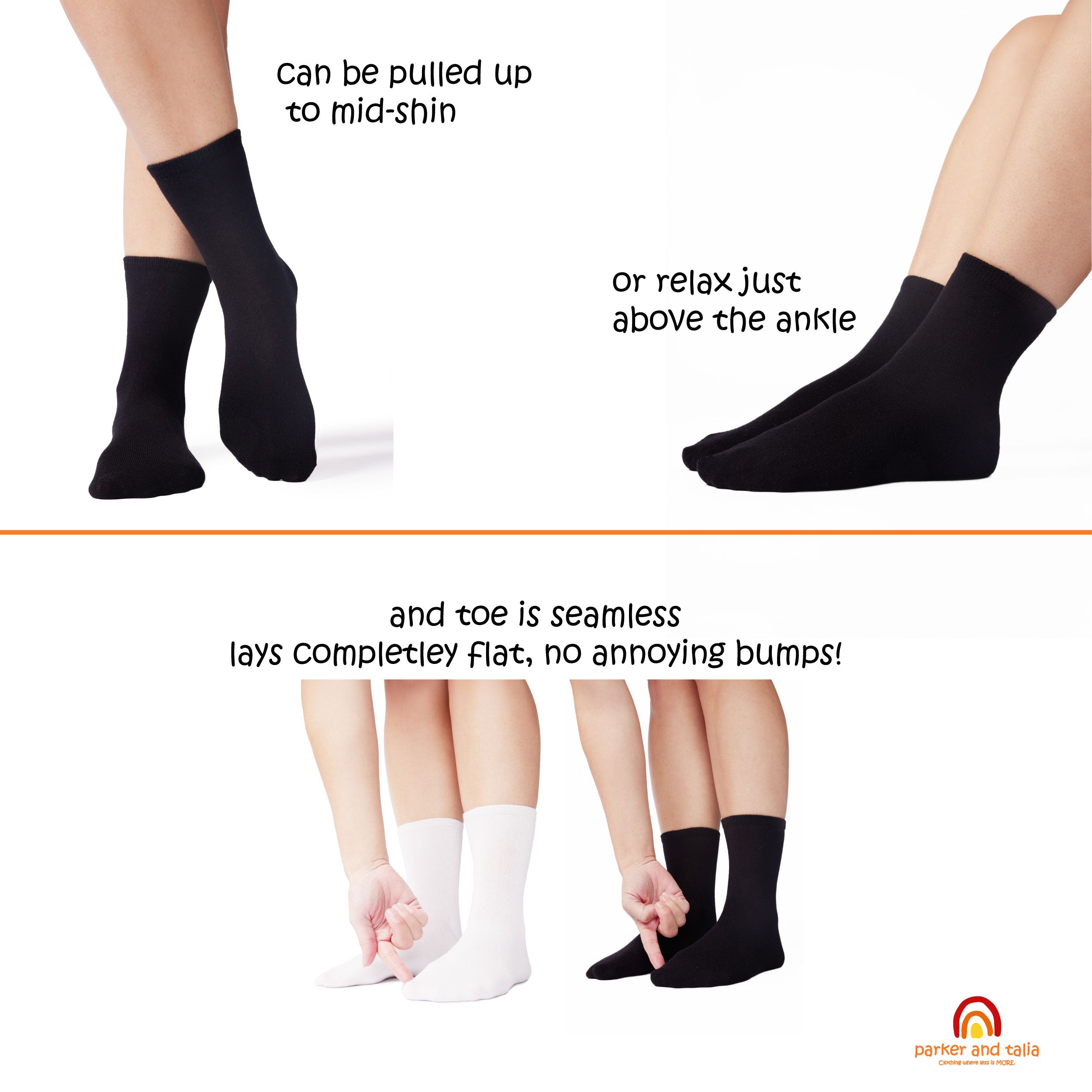 ParkerandTalia SmoothToe™ Crew Socks – 5 Pack — sensory-friendly socks — lifestyle context