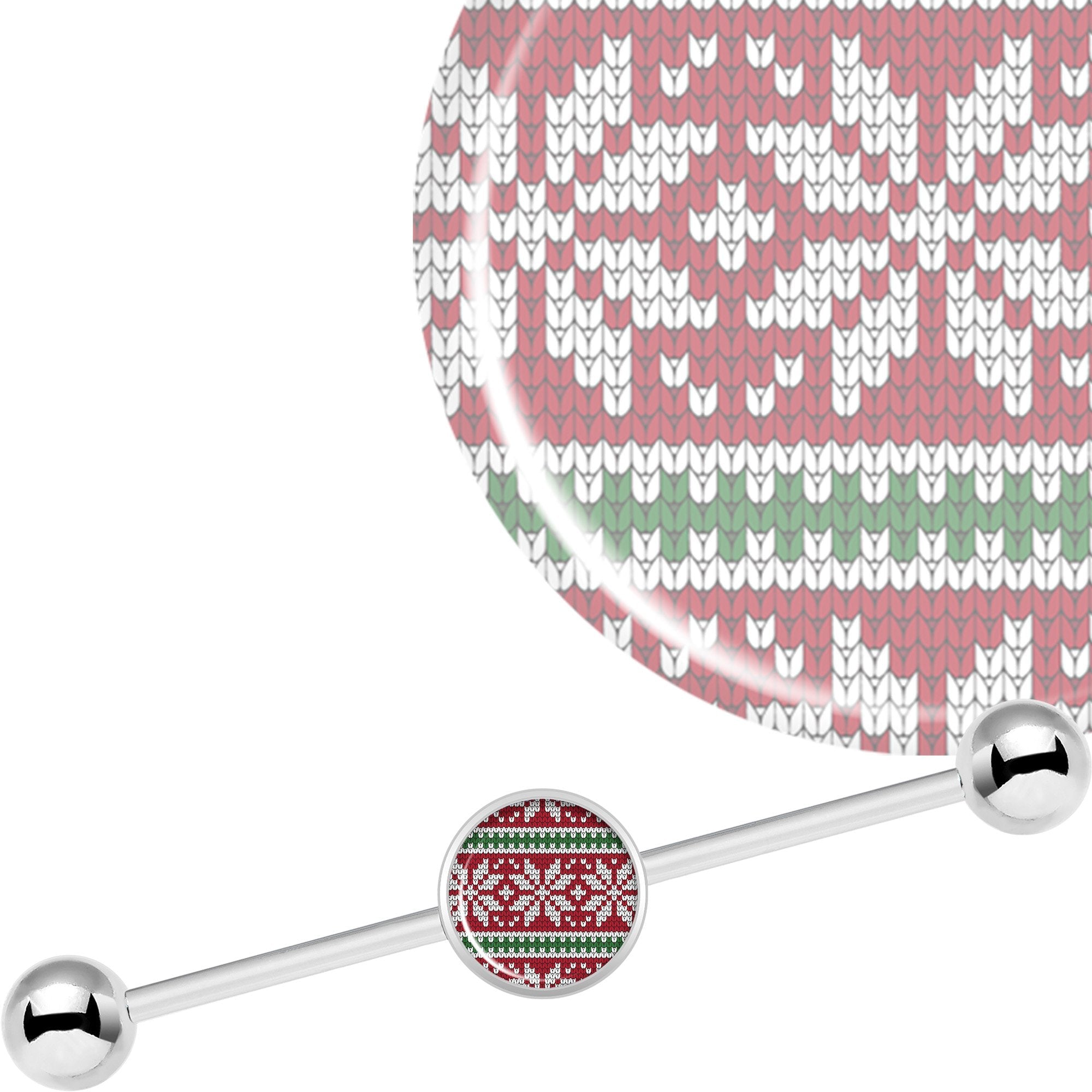 BodyCandy 14G Red Green Christmas Sweater Industrial Barbell 37mm — lifestyle context