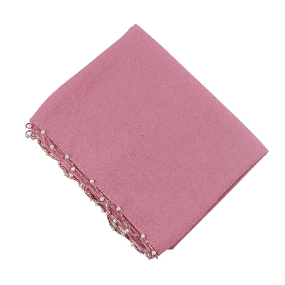 Mariam's Collection Solid Chiffon Hijab with Delicate Beaded Edging Pearl-Embellished Wave (MH139) — product on model