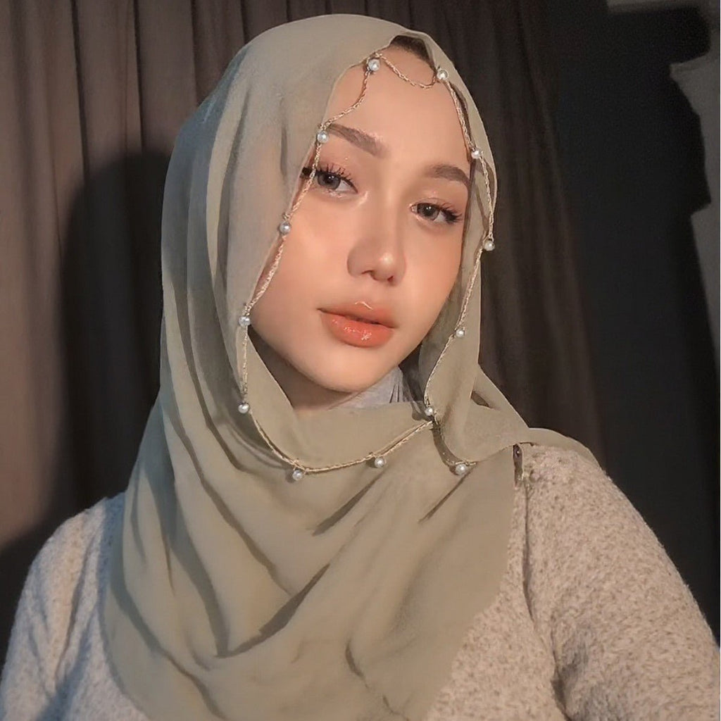 Mariam's Collection Solid Chiffon Hijab with Delicate Beaded Edging Pearl-Embellished Wave (MH139) — main product shot