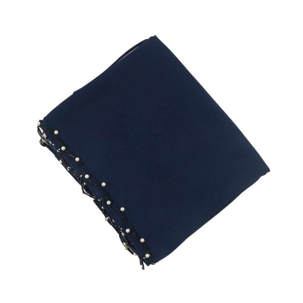 Mariam's Collection Solid Chiffon Hijab with Delicate Beaded Edging Pearl-Embellished Wave (MH139) — main product shot