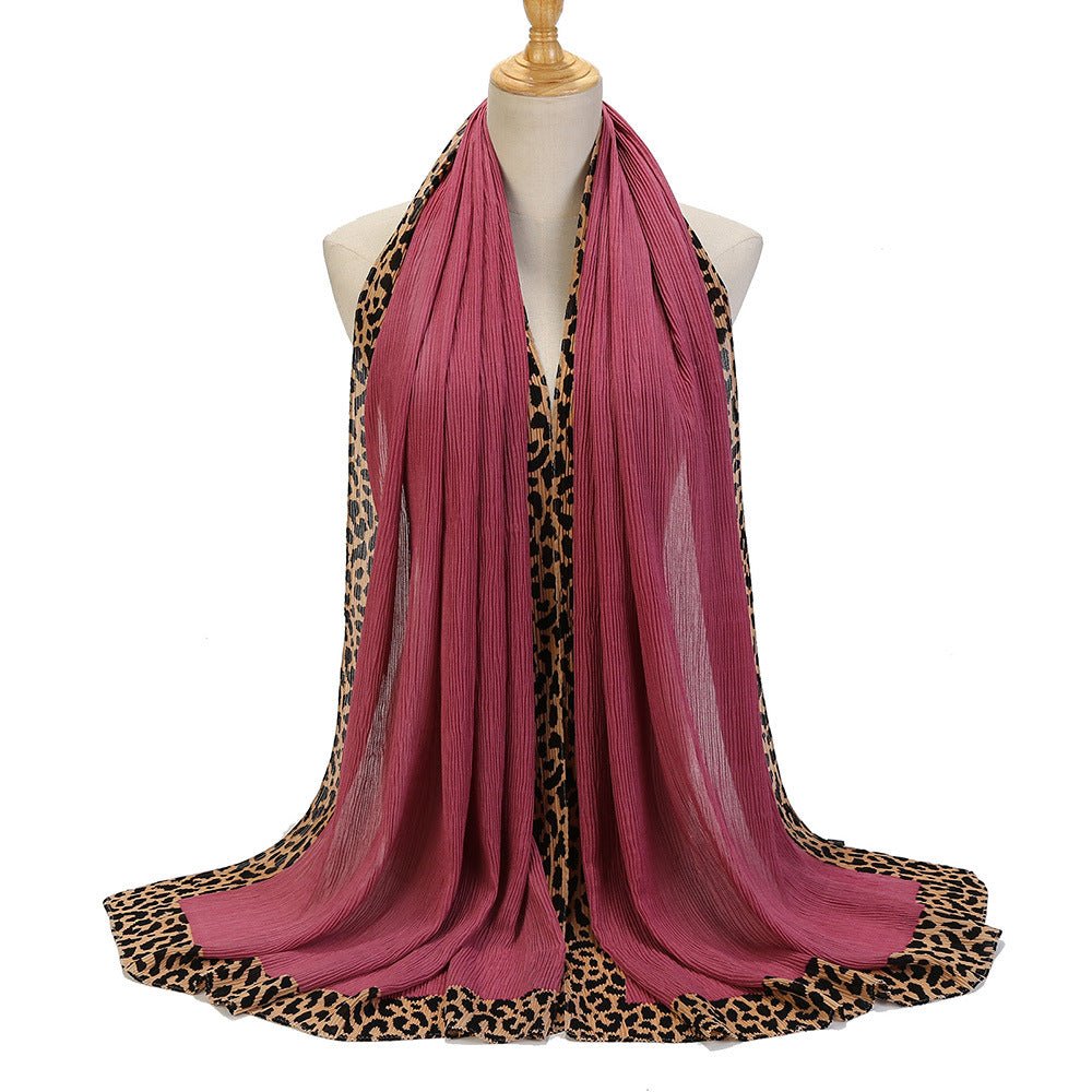Mariam's Collection Solid Color Leopard-Print Embellished Crinkle Scarf Hijab (MH181) — feature highlight