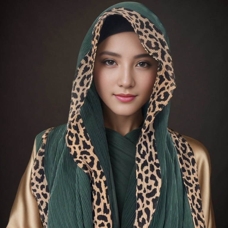 Mariam's Collection Solid Color Leopard-Print Embellished Crinkle Scarf Hijab (MH181) — main product shot