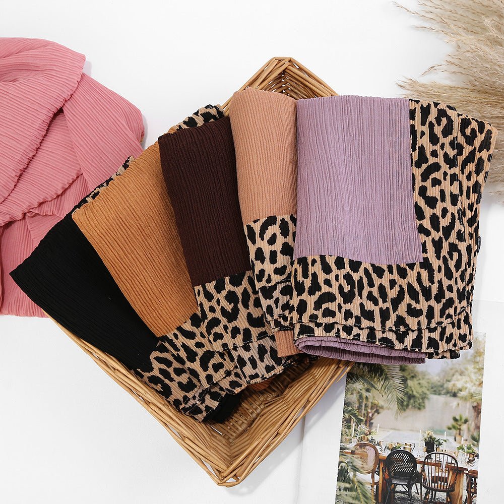 Mariam's Collection Solid Color Leopard-Print Embellished Crinkle Scarf Hijab (MH181) — product category context