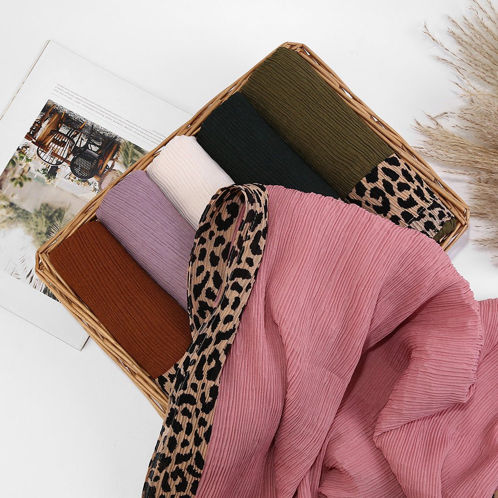 Mariam's Collection Solid Color Leopard-Print Embellished Crinkle Scarf Hijab (MH181) — lifestyle context