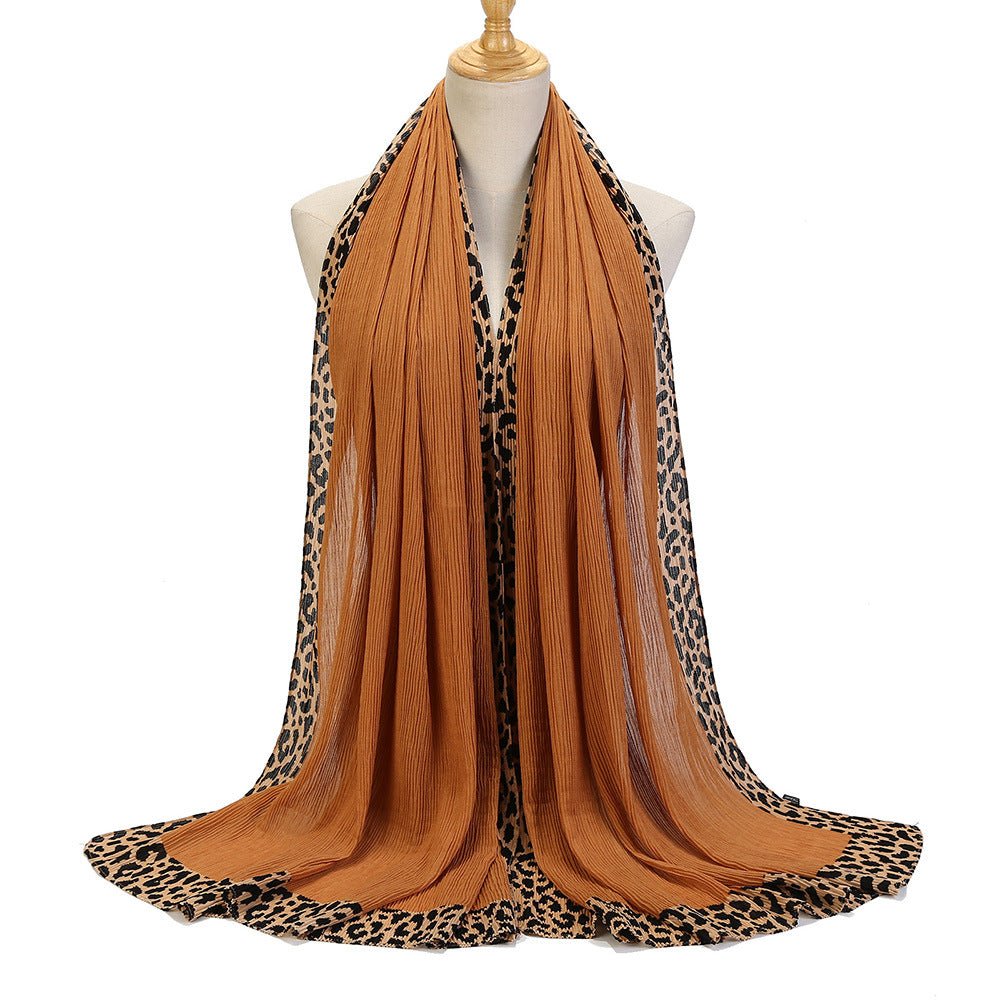 Mariam's Collection Solid Color Leopard-Print Embellished Crinkle Scarf Hijab (MH181) — detail shot 9