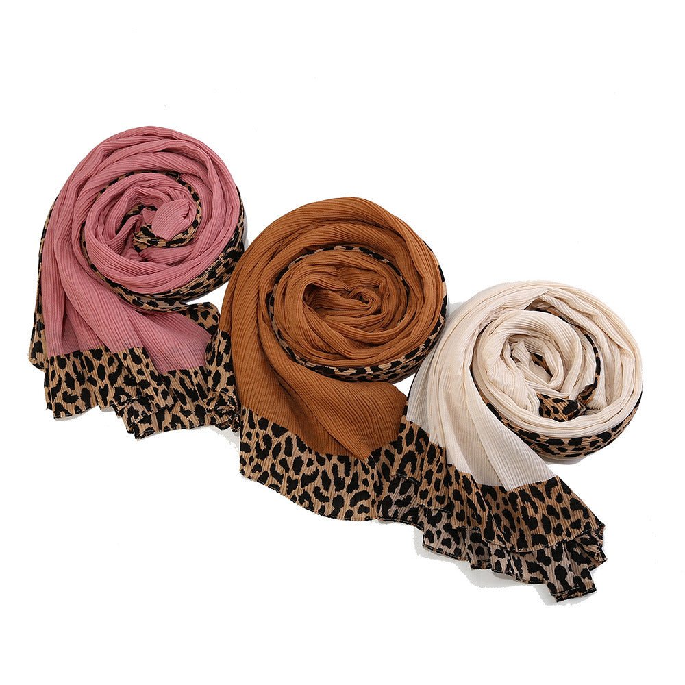 Mariam's Collection Solid Color Leopard-Print Embellished Crinkle Scarf Hijab (MH181) — main product shot