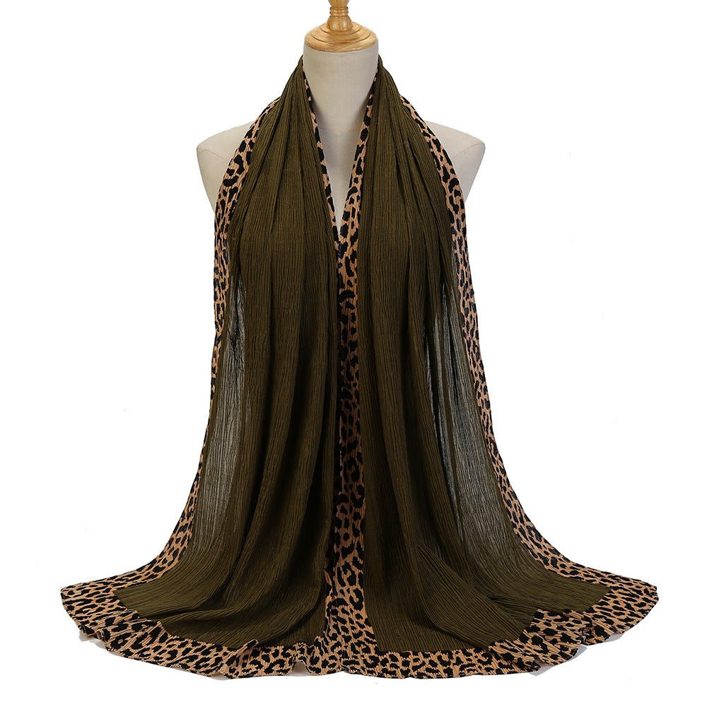 Mariam's Collection Solid Color Leopard-Print Embellished Crinkle Scarf Hijab (MH181) — detail shot 6