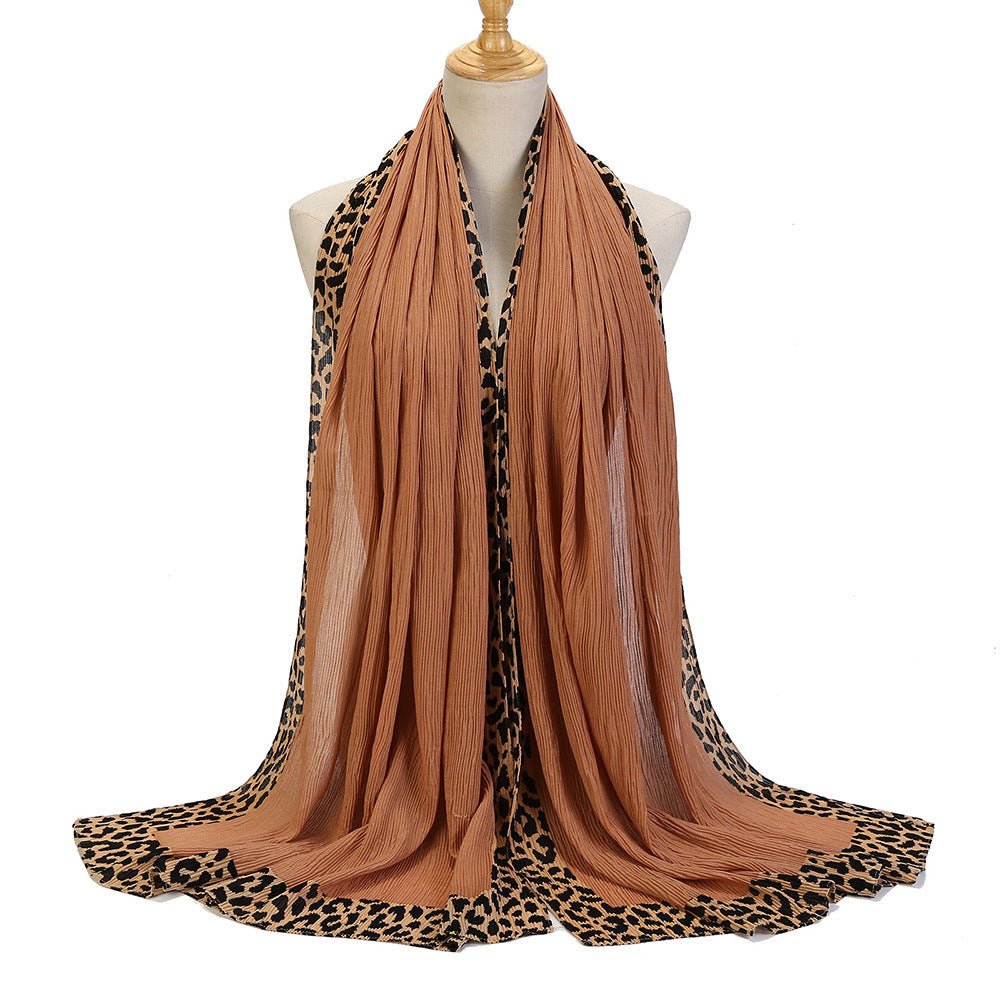Mariam's Collection Solid Color Leopard-Print Embellished Crinkle Scarf Hijab (MH181) — fabric or material detail