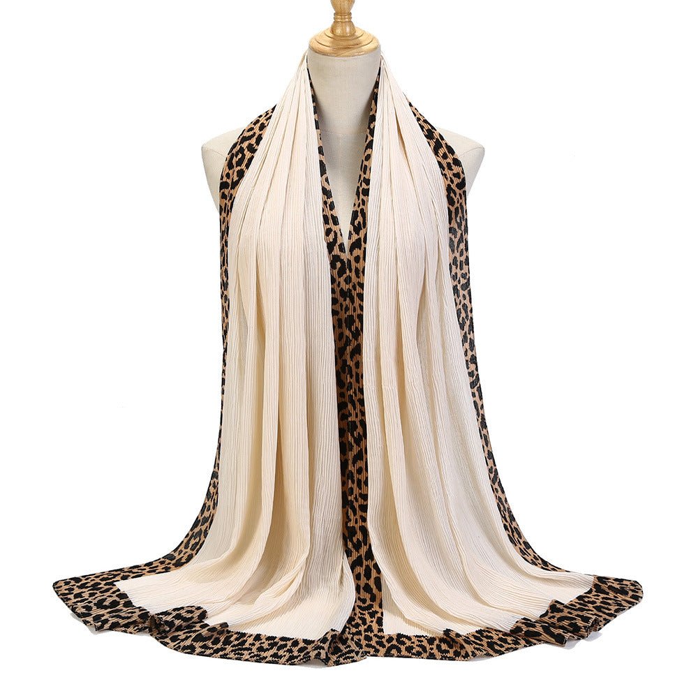 Mariam's Collection Solid Color Leopard-Print Embellished Crinkle Scarf Hijab (MH181) — detail shot 7