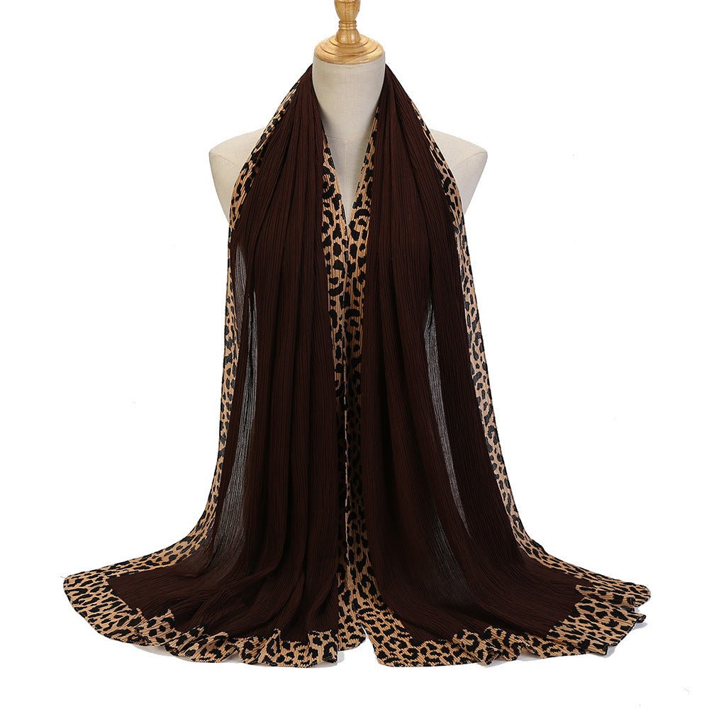 Mariam's Collection Solid Color Leopard-Print Embellished Crinkle Scarf Hijab (MH181) — detail shot 8