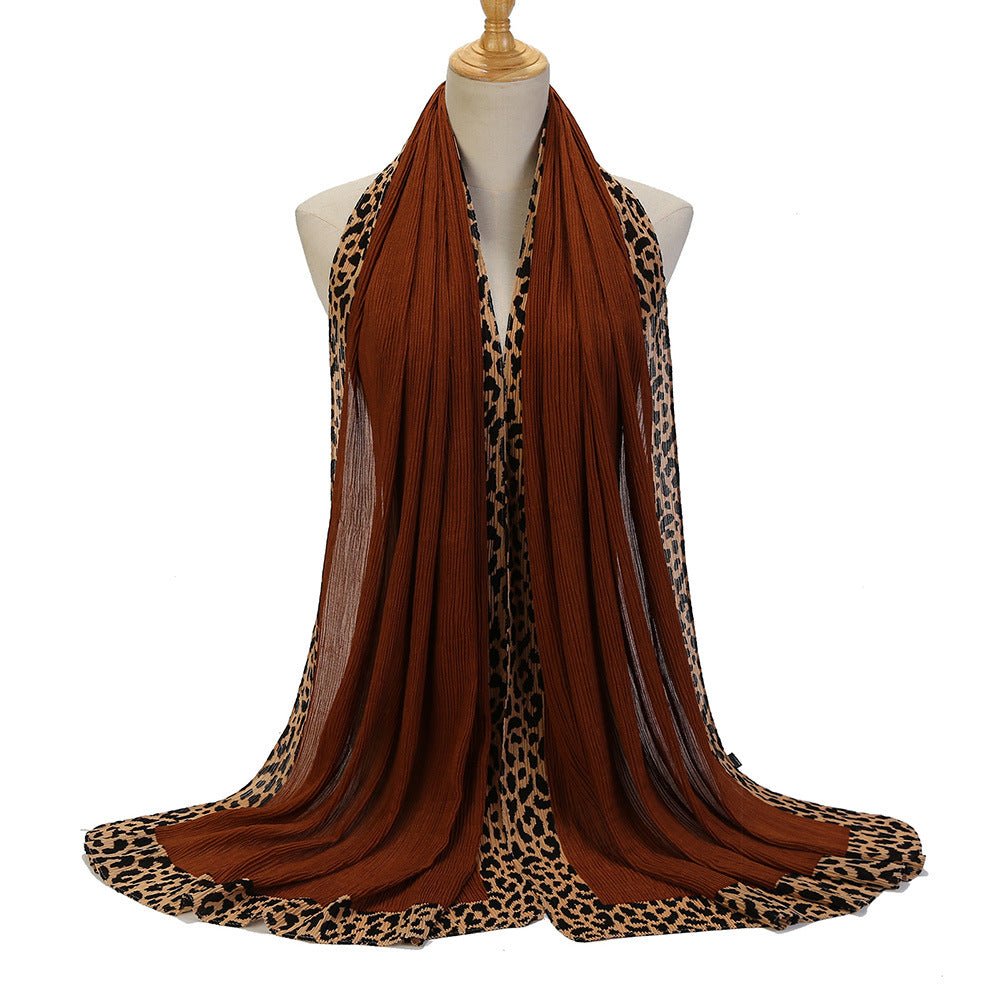Mariam's Collection Solid Color Leopard-Print Embellished Crinkle Scarf Hijab (MH181) — comparison shot