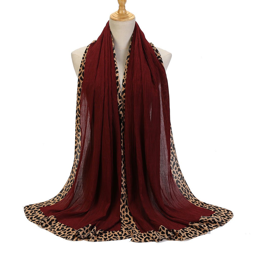 Mariam's Collection Solid Color Leopard-Print Embellished Crinkle Scarf Hijab (MH181) — detail shot 10
