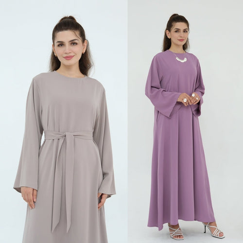Solid Color Nida Abaya with Belt | A-Line Maxi Dress Abaya (MA359)
