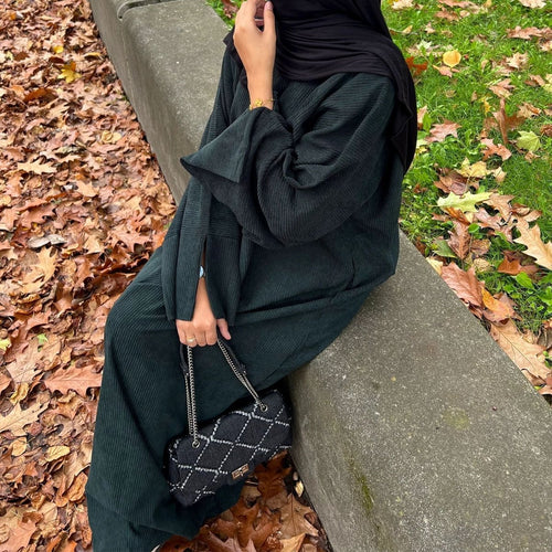 Solid Color Simple Corduroy Abaya | Warm Modest Corduroy Abaya for Autumn or Winter (MA129)