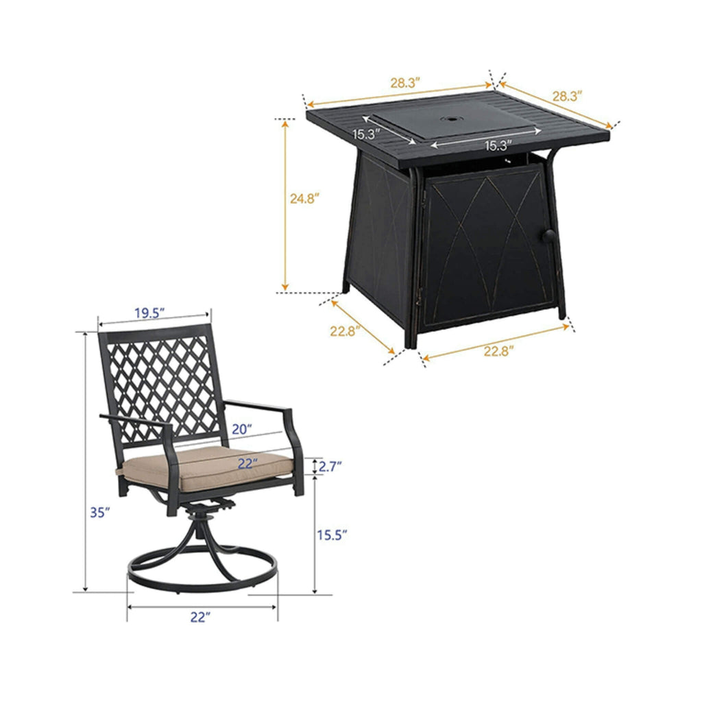 Sophia & William Outdoor Gas Fire Pit Table Set W/ Cushioned Swivel Dining Chairs, 5PCS (SAK63872) – SAKSBY WHOLESALE, view 4