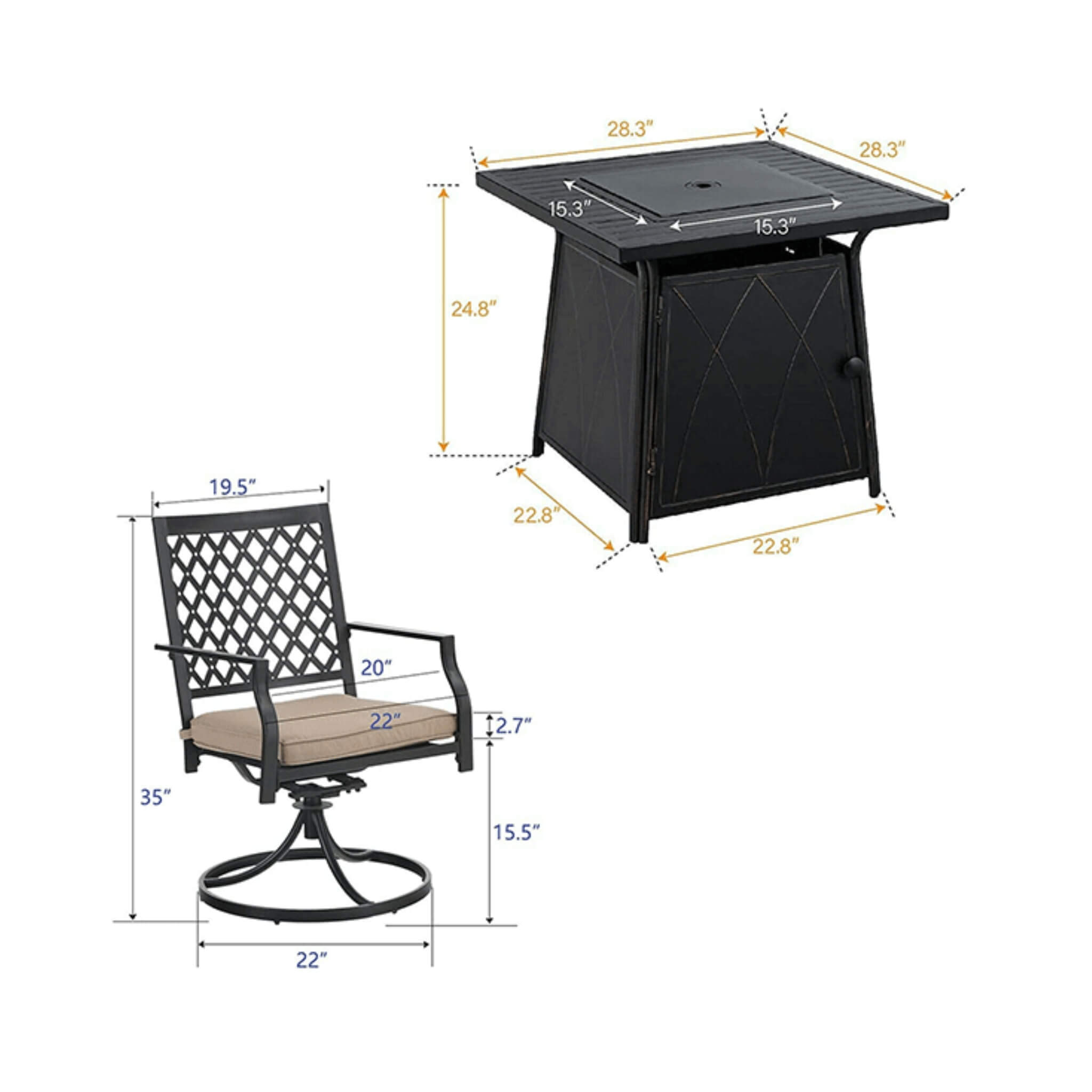 Sophia & William Outdoor Gas Fire Pit Table Set W/ Cushioned Swivel Dining Chairs, 5PCS (SAK63872) – SAKSBY WHOLESALE, view 4