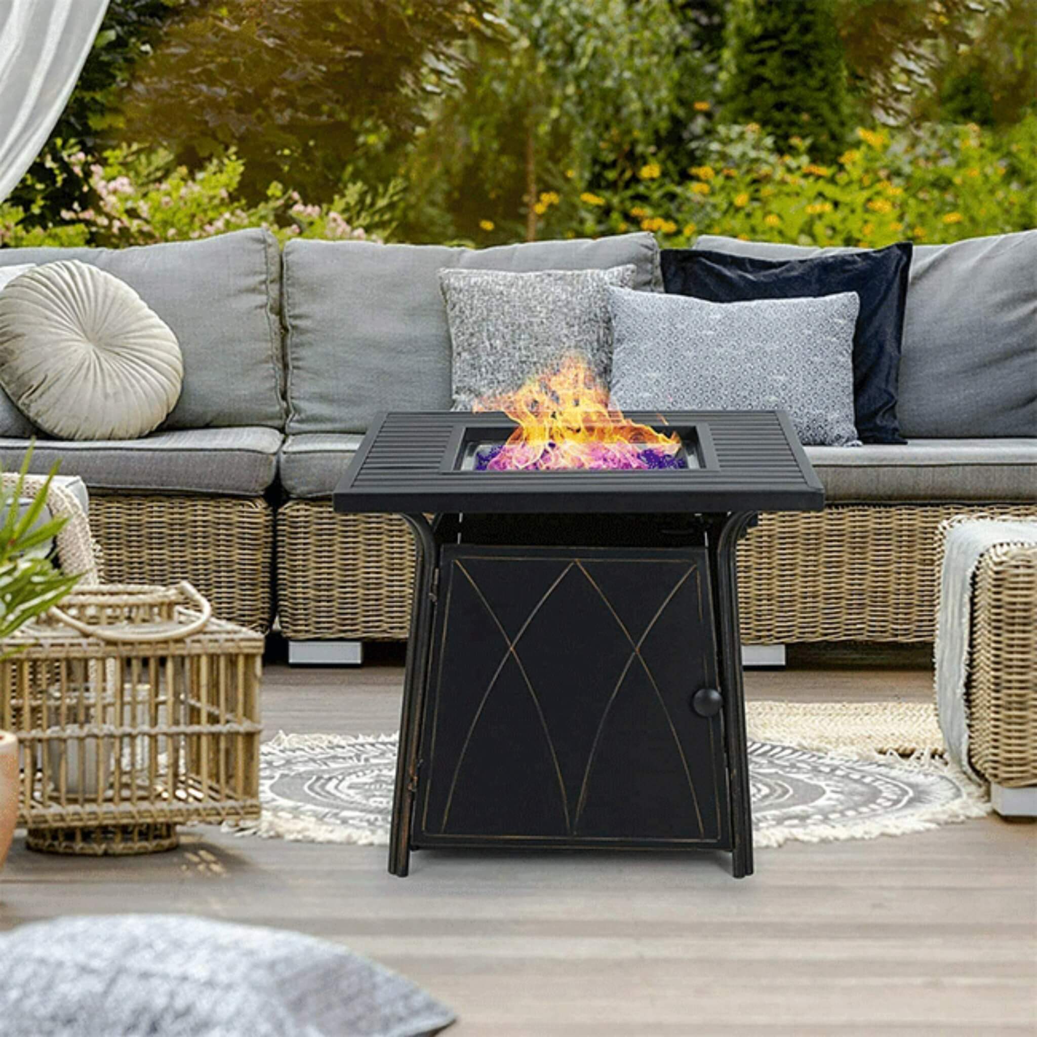 Sophia & William Outdoor Gas Fire Pit Table Set W/ Cushioned Swivel Dining Chairs, 5PCS (SAK63872) – SAKSBY WHOLESALE, view 3
