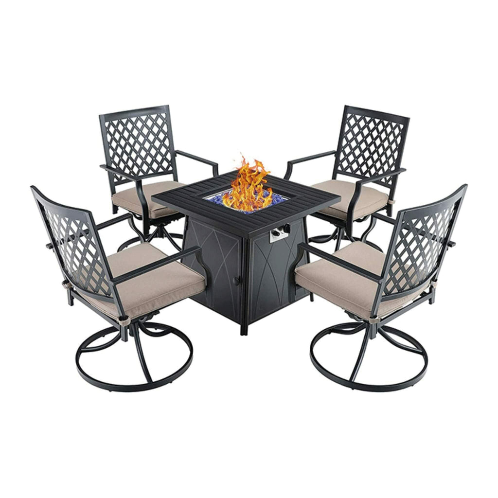 Sophia & William Outdoor Gas Fire Pit Table Set W/ Cushioned Swivel Dining Chairs, 5PCS (SAK63872) – SAKSBY WHOLESALE, view 8