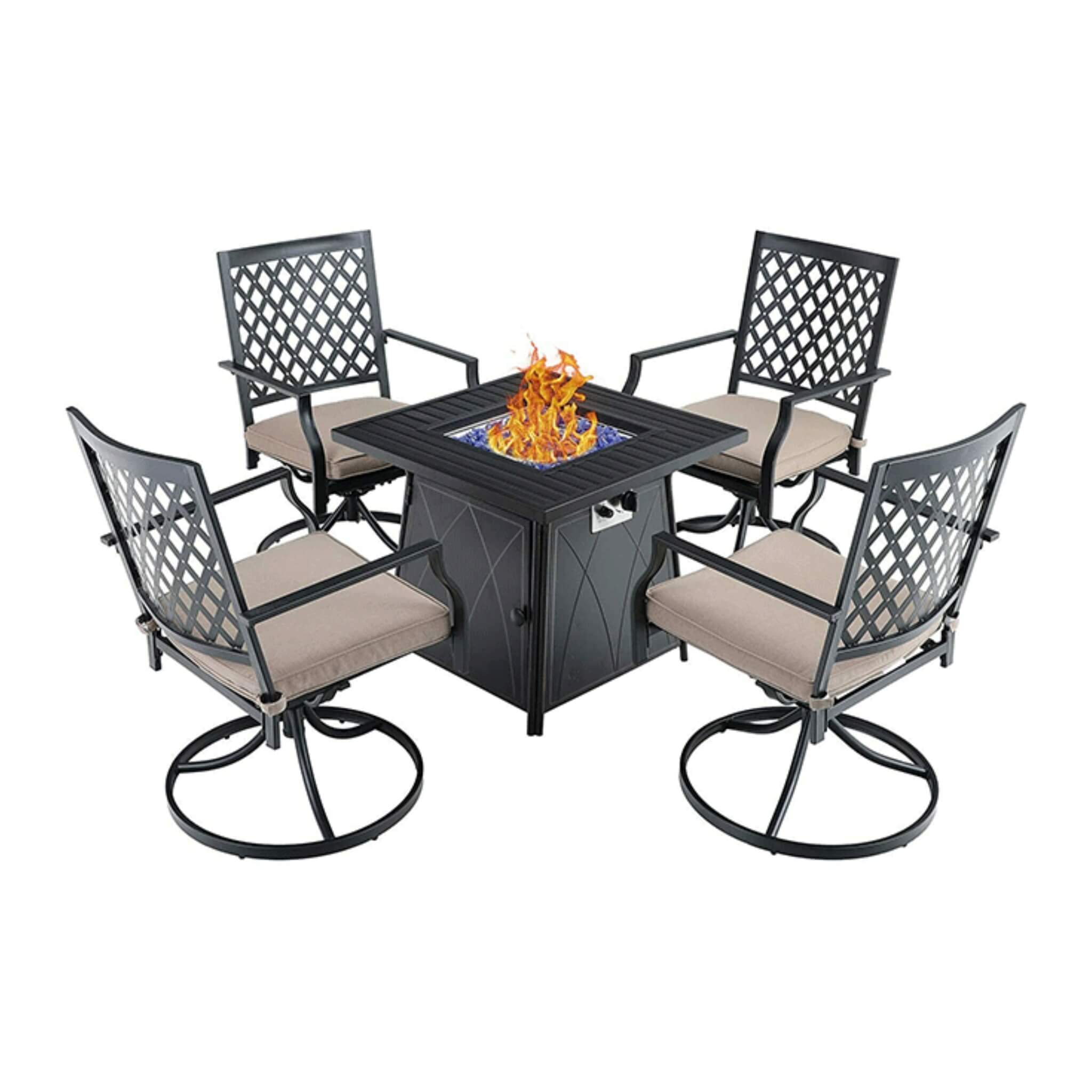 Sophia & William Outdoor Gas Fire Pit Table Set W/ Cushioned Swivel Dining Chairs, 5PCS (SAK63872) – SAKSBY WHOLESALE, view 8