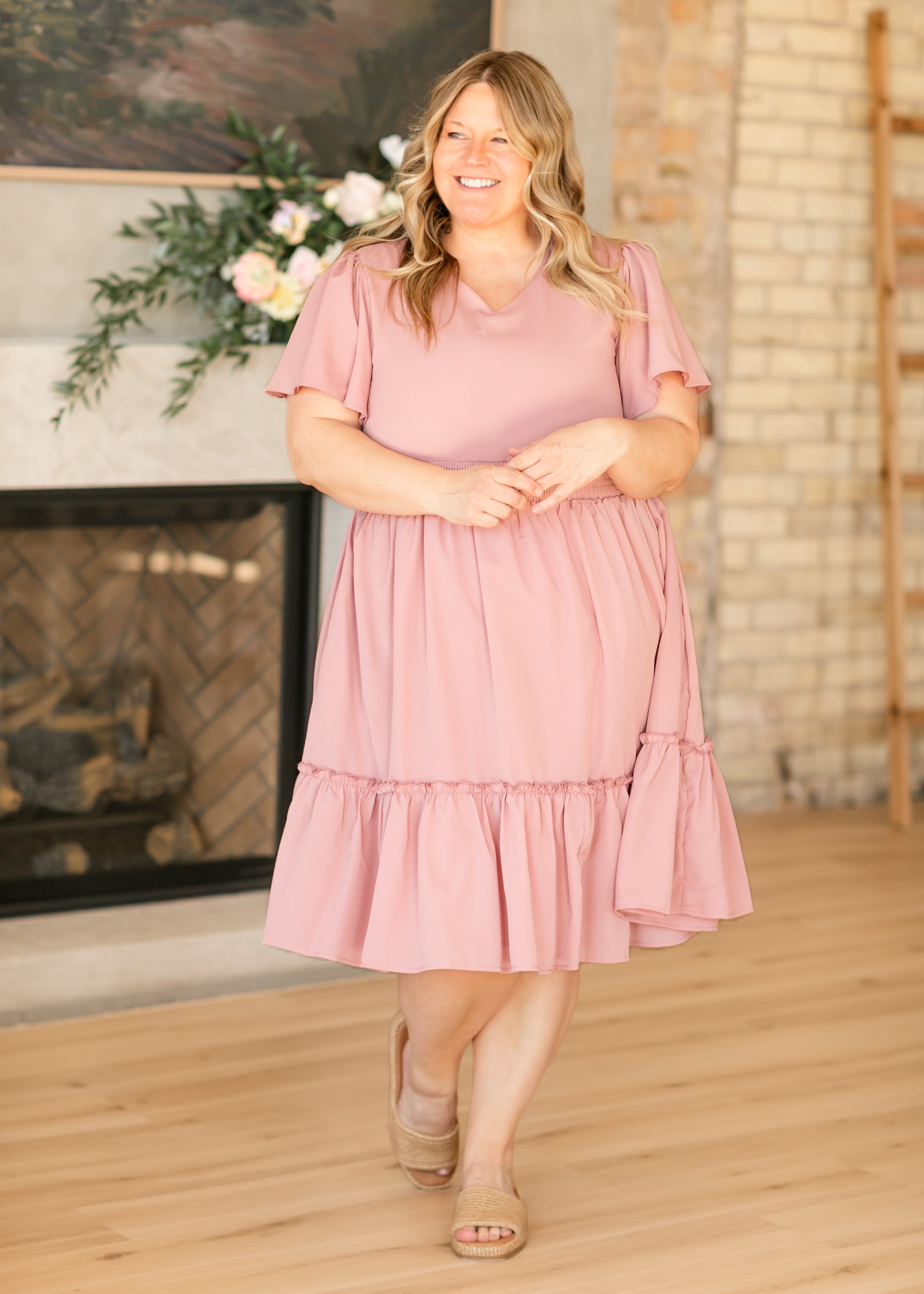 Inherit Co. Sophie V-Neck Midi Dress — flat-lay composition