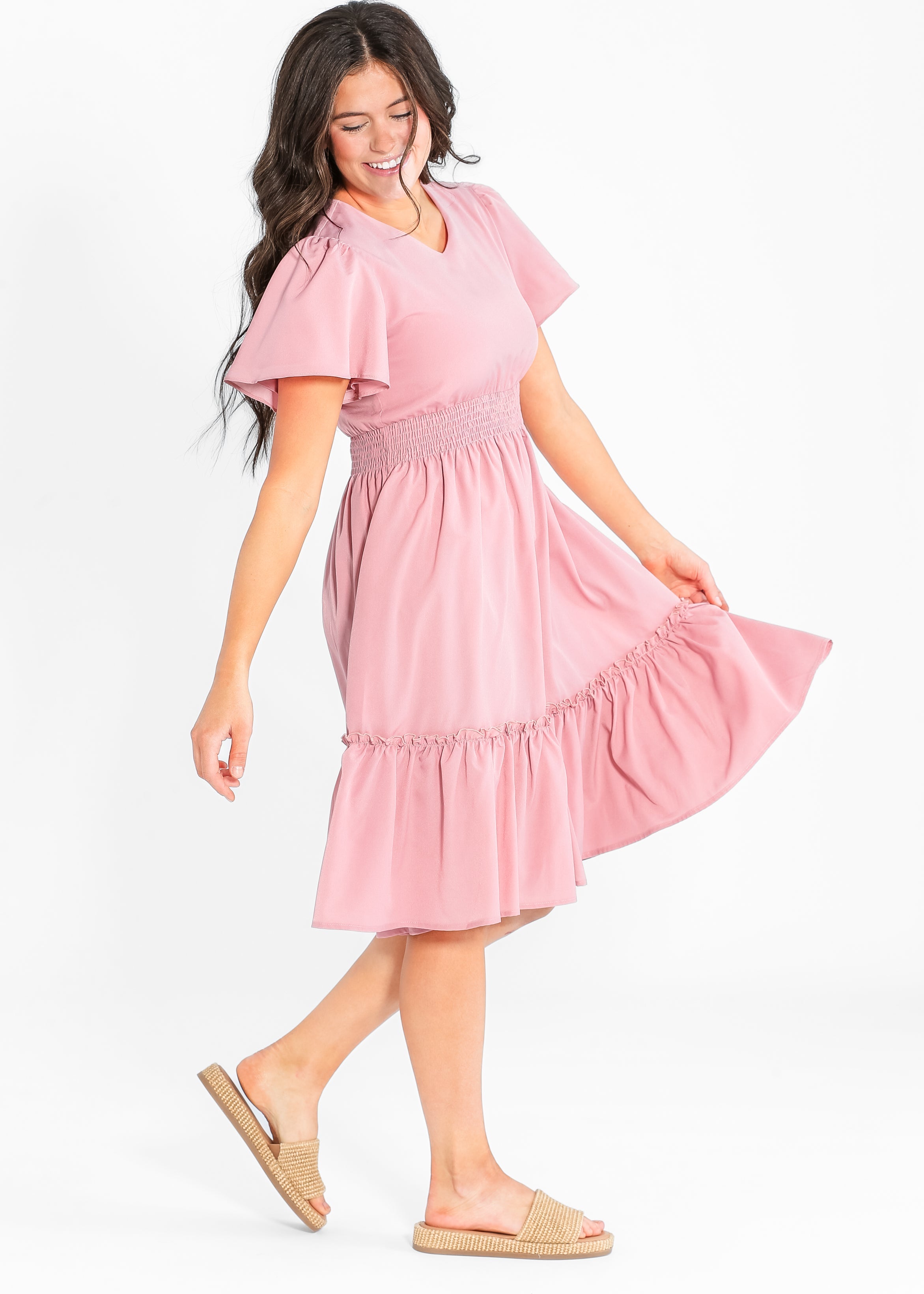 Inherit Co. Sophie V-Neck Midi Dress — product on model