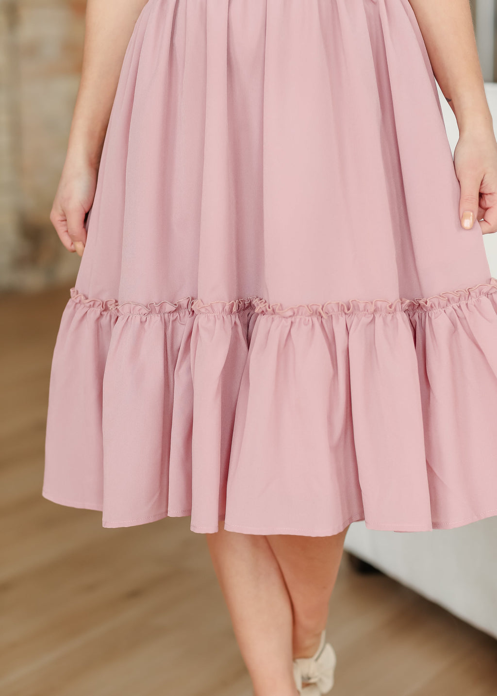 Inherit Co. Sophie V-Neck Midi Dress — fabric or material detail