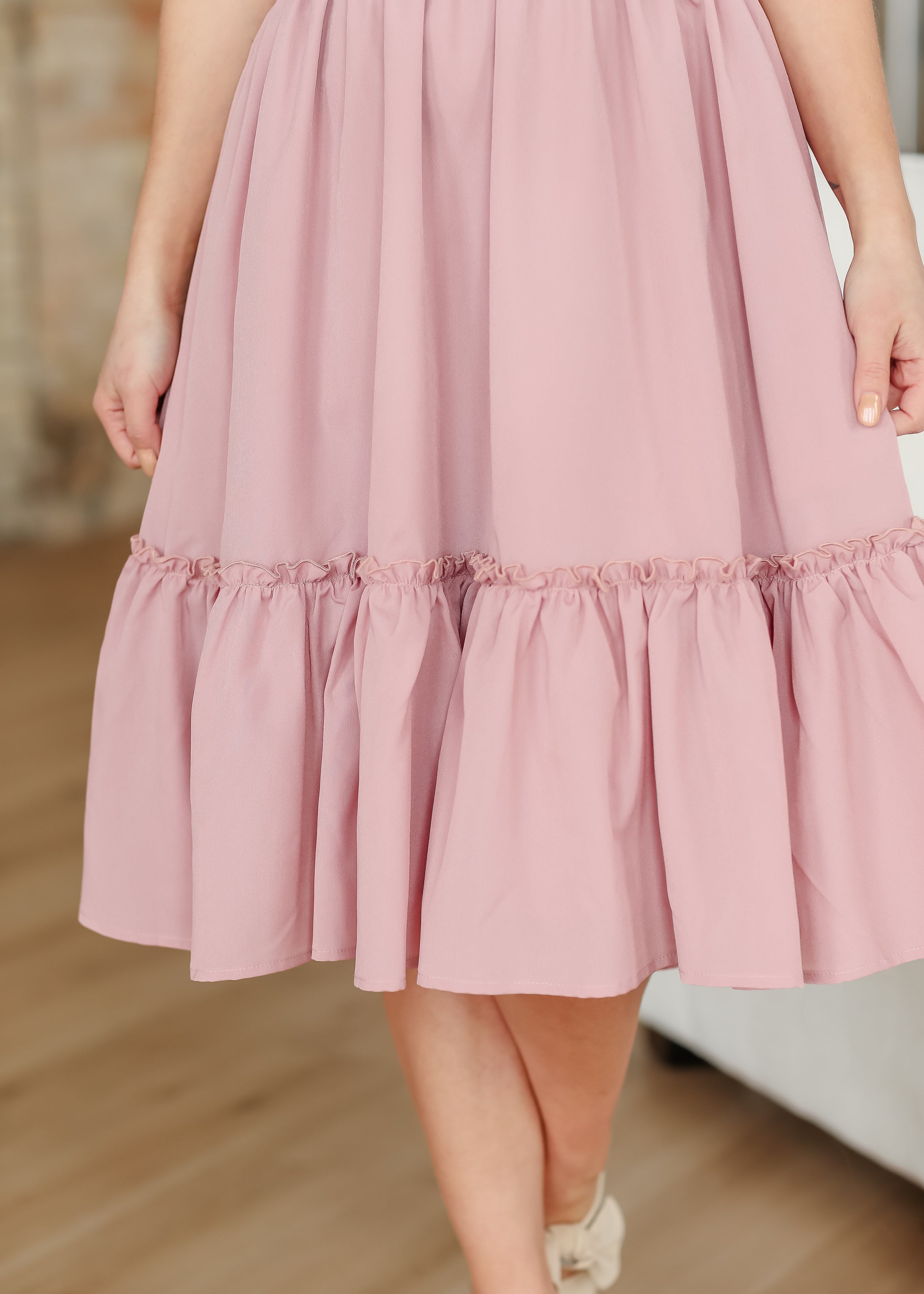 Inherit Co. Sophie V-Neck Midi Dress — fabric or material detail