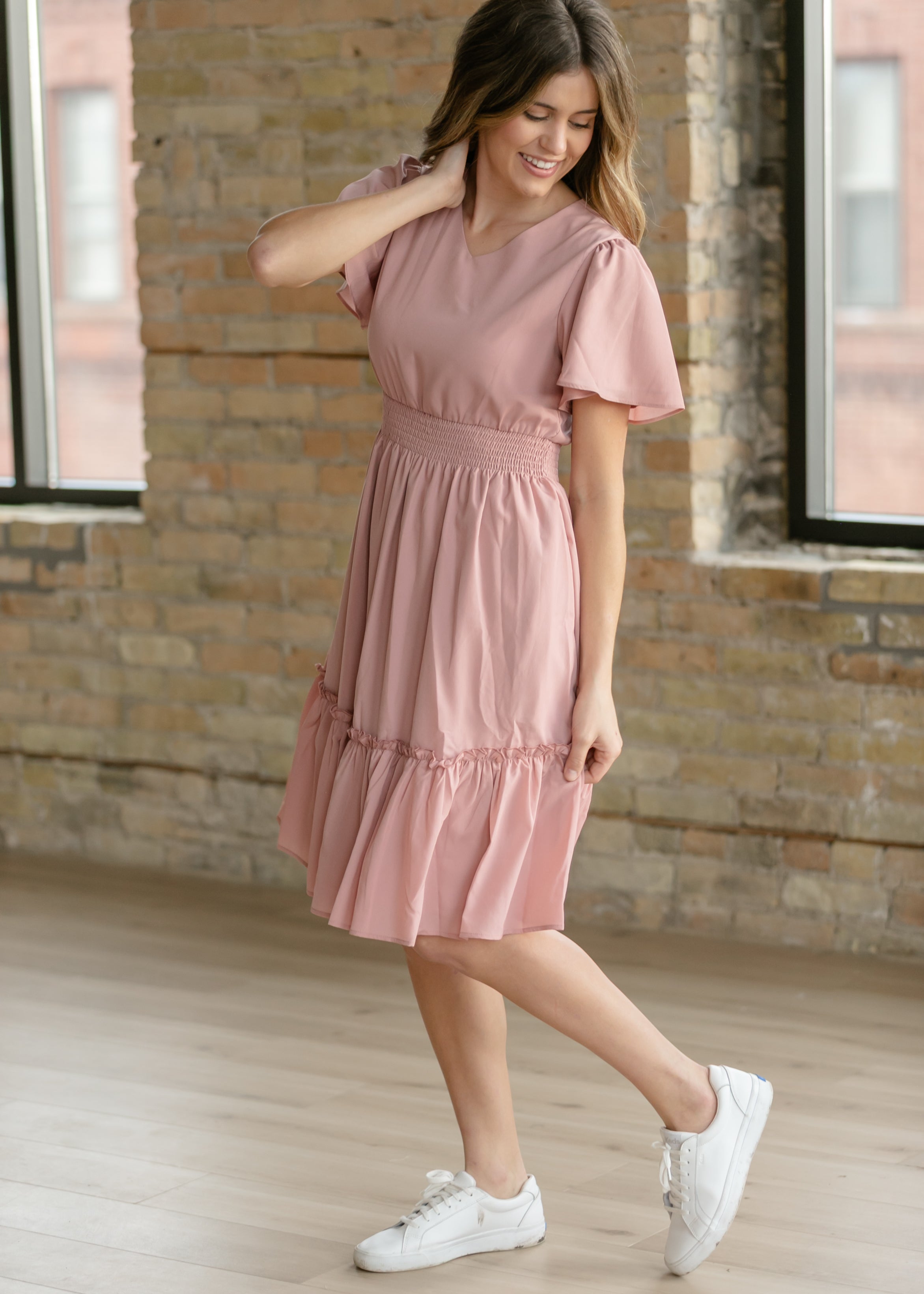 Inherit Co. Sophie V-Neck Midi Dress — detail close-up