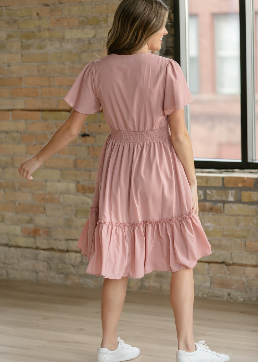 Inherit Co. Sophie V-Neck Midi Dress — in-use photo