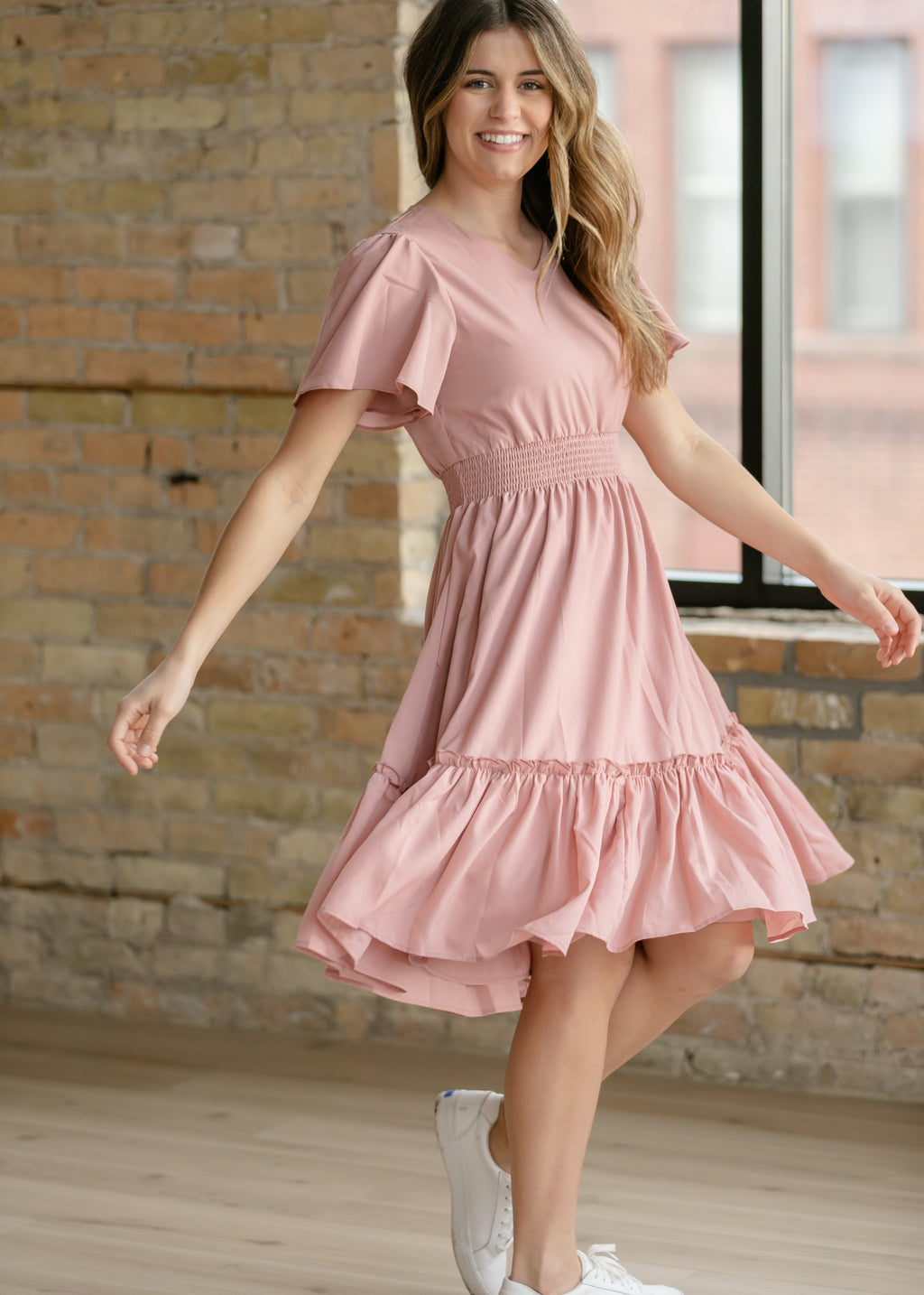 Inherit Co. Sophie V-Neck Midi Dress — back view