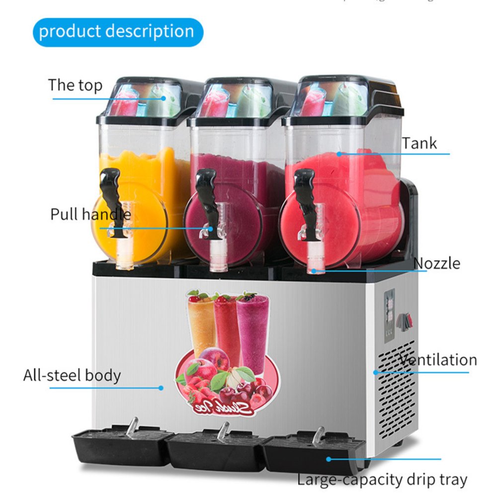Premium Commercial Stainless Steel Slushy Machine With Triple Tank Advance Cooling, 45L (SAK52258) – SAKSBY WHOLESALE, view 3