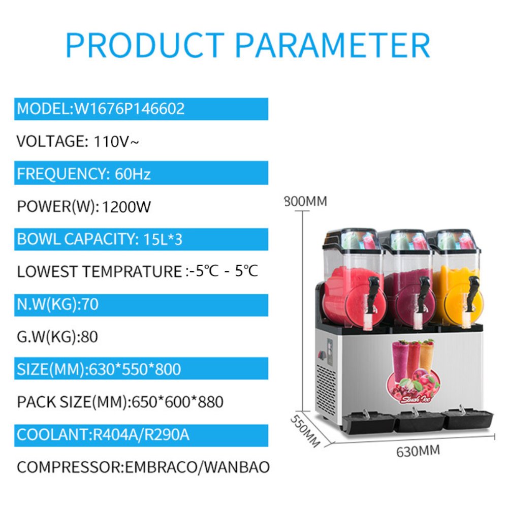 Premium Commercial Stainless Steel Slushy Machine With Triple Tank Advance Cooling, 45L (SAK52258) – SAKSBY WHOLESALE, view 1