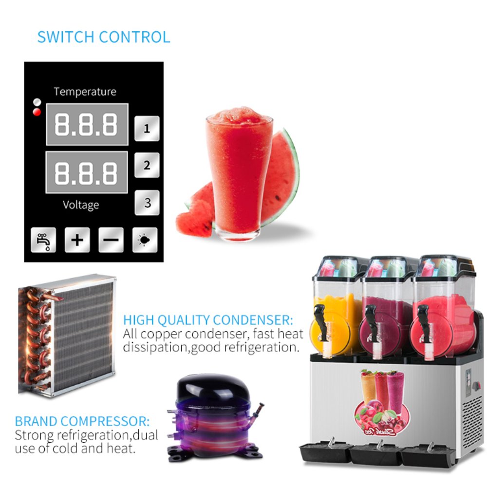 Premium Commercial Stainless Steel Slushy Machine With Triple Tank Advance Cooling, 45L (SAK52258) – SAKSBY WHOLESALE, view 1