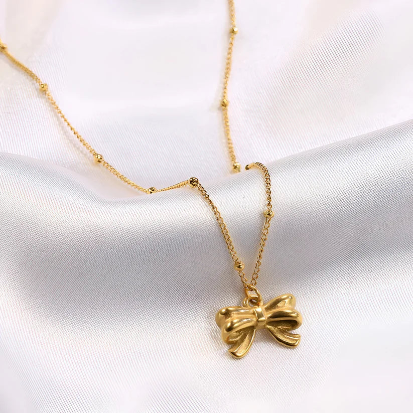 SORI STYLE Dainty Bow Pendant Necklace - Sori Style — back view